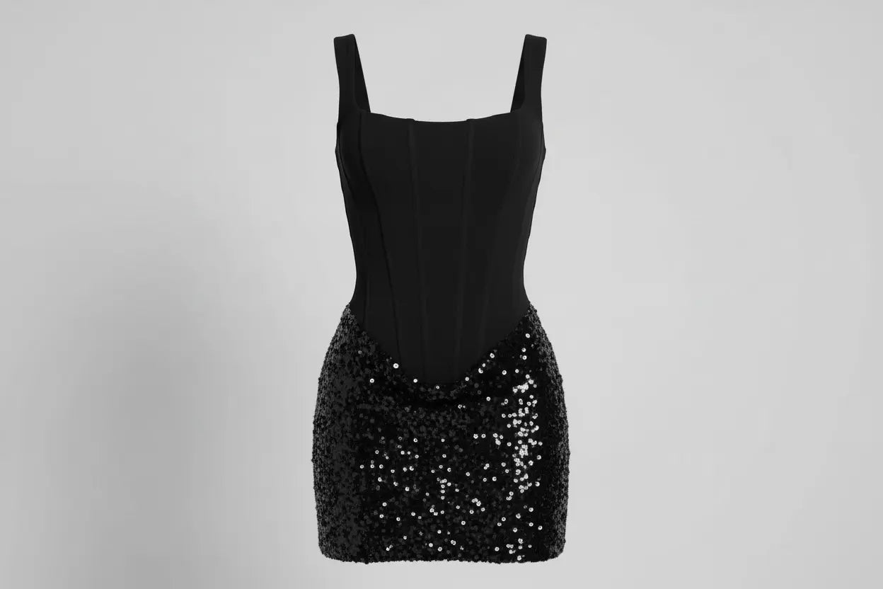 Mingmingxi Winter Women Sequins Dress Sexy Draped Elegant Bodycon Club Party Dress Glitter Lace Up Formal Wedding Guest Dress Luminara