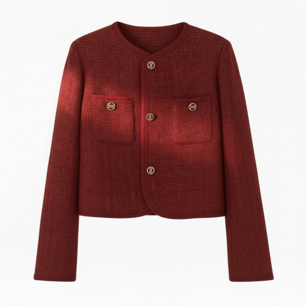 Women’s Short Winter Puffer Coat – Chanel-Inspired Style, Elegant Wine Red
