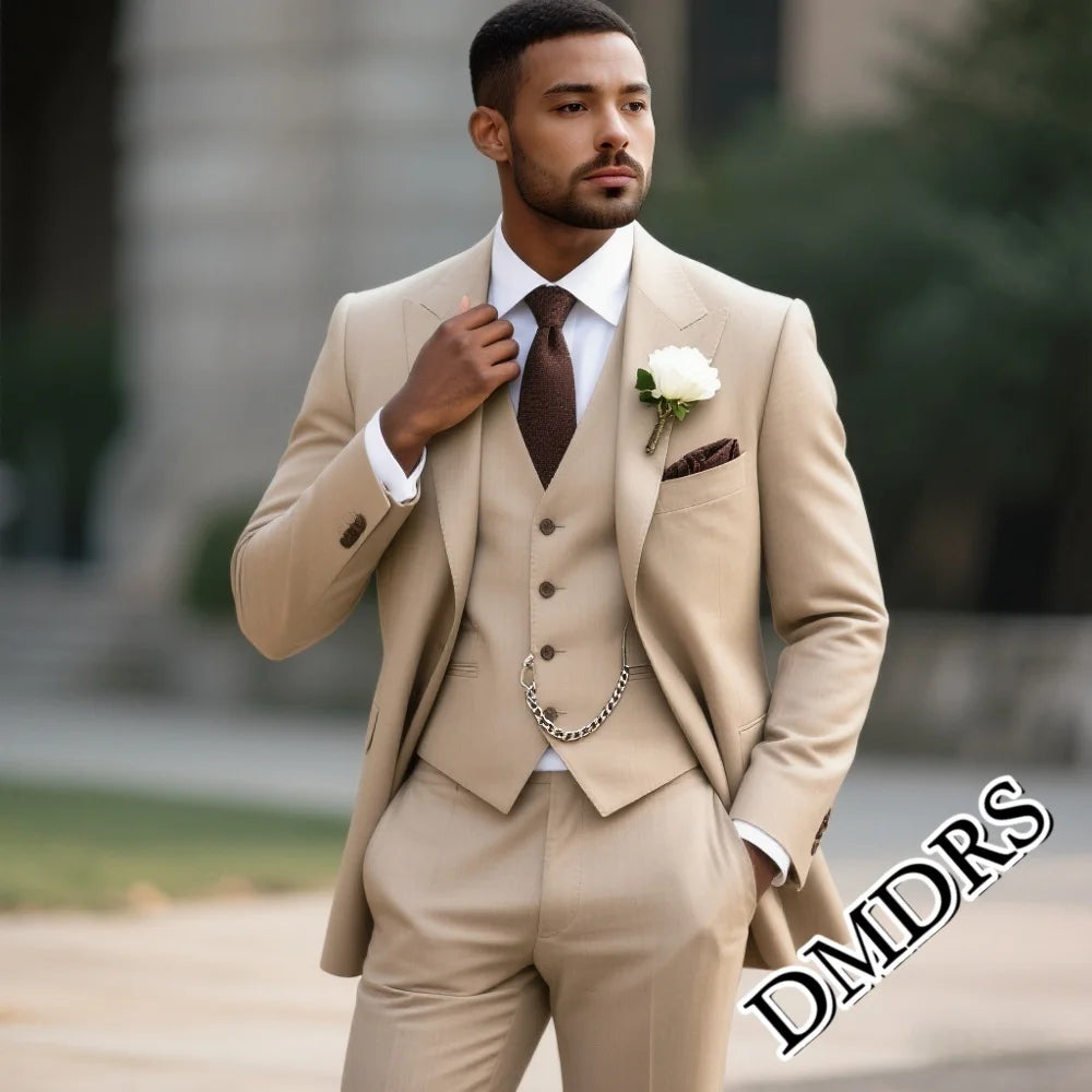 Luxurious Champagne Men's Suit Set 2PCS For Wedding Formal Single-Breasted Business Men's Suit Set Stylish Office Men's Suit Set