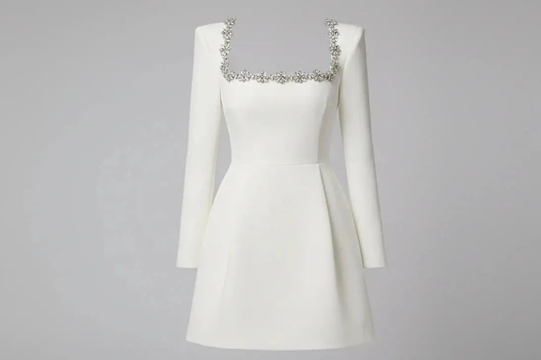 Elegant Velvet Party Dresses For Women Square Collar Beading Long Sleeve Slim Mini Dress Autumn High Waist Christmas Vestidos Luminara