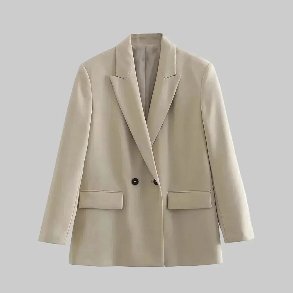 Women Fashion Double Breasted Loose Fitting Blazer Coat Vintage Long Sleeve Pockets Female Outerwear Chic Veste Femme Luminara