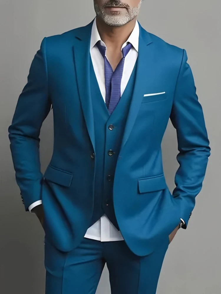 Men's Business Casual Suit for Weddings, Genuine Blazer, Vest and Pants, Big & Tall,Slim Fit Waistcoat, Dress Trousers, US Size