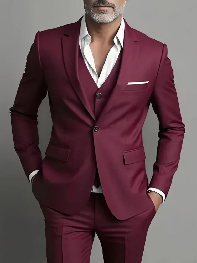 Men's Business Casual Suit for Weddings, Genuine Blazer, Vest and Pants, Big & Tall,Slim Fit Waistcoat, Dress Trousers, US Size