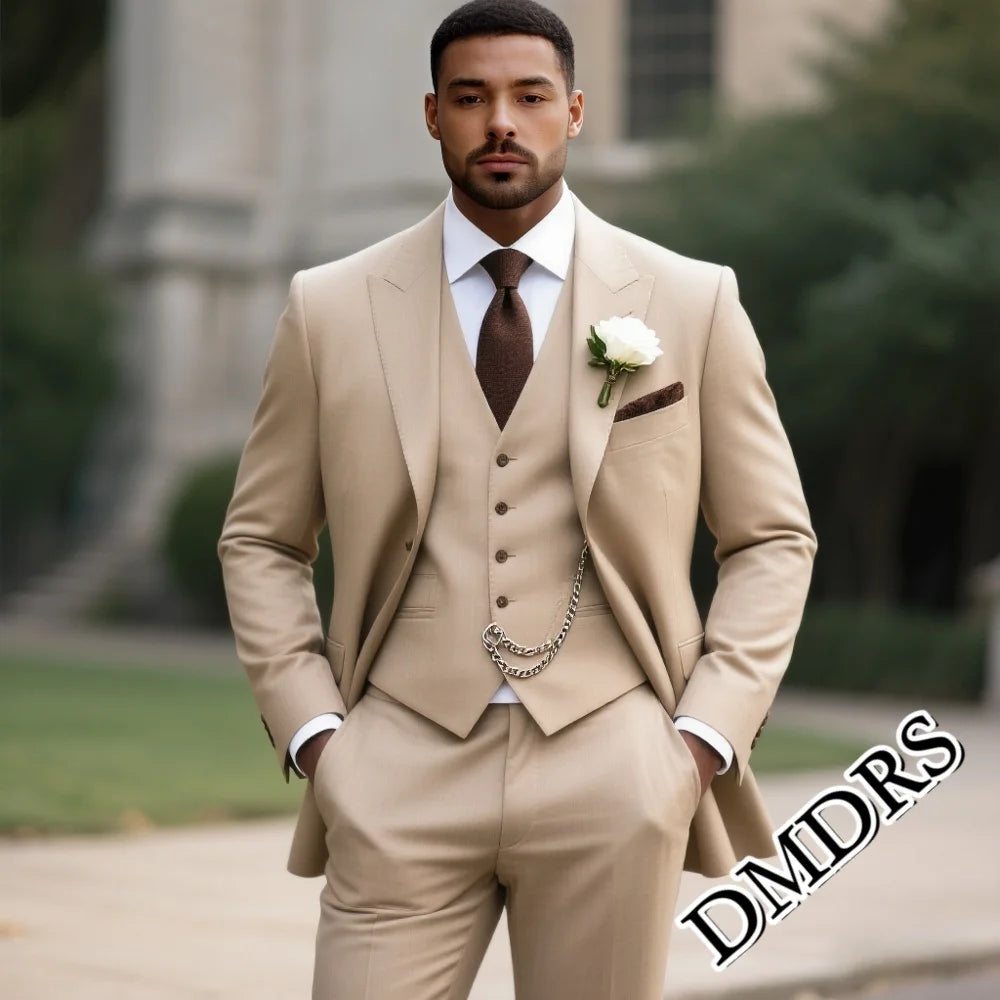 Luxurious Champagne Men's Suit Set 2PCS For Wedding Formal Single-Breasted Business Men's Suit Set Stylish Office Men's Suit Set