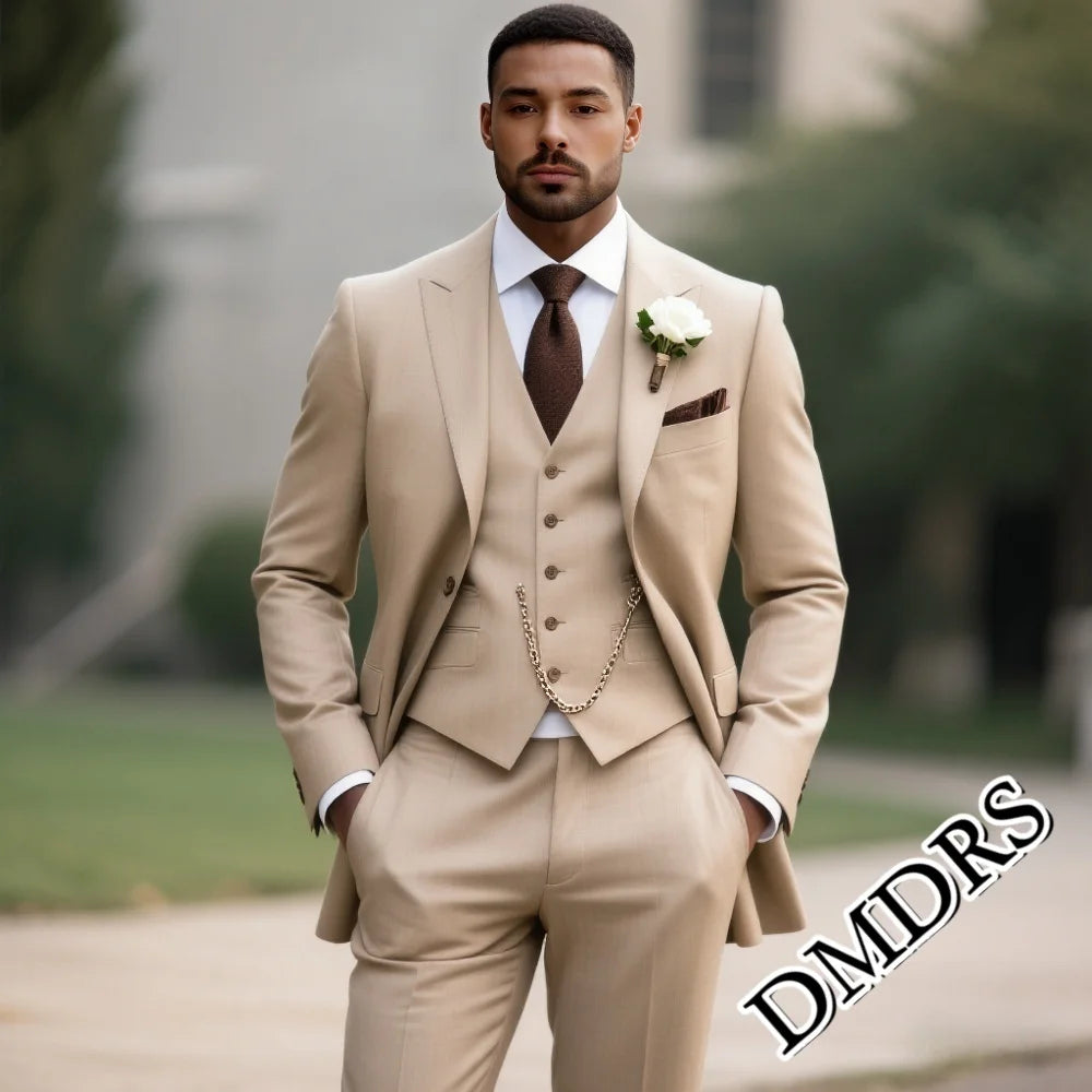 Luxurious Champagne Men's Suit Set 2PCS For Wedding Formal Single-Breasted Business Men's Suit Set Stylish Office Men's Suit Set