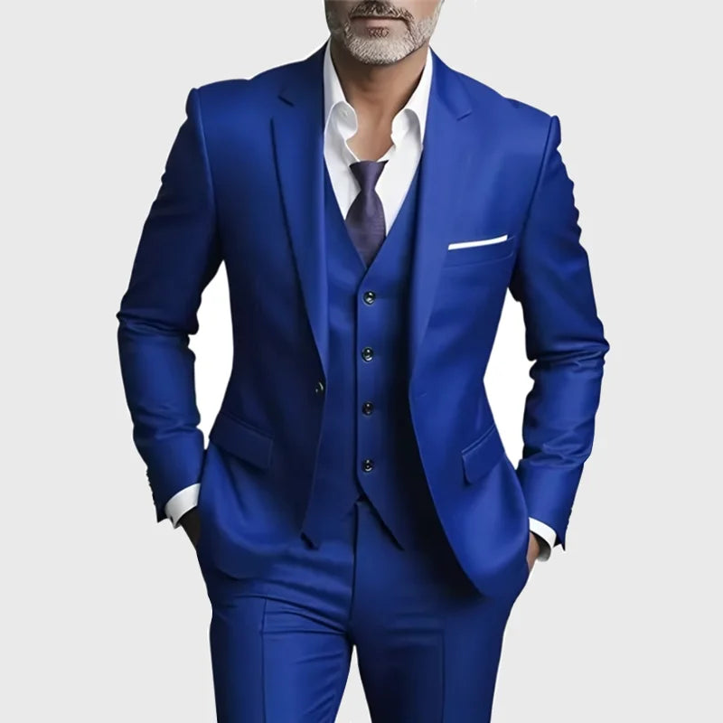 Men's Business Casual Suit for Weddings, Genuine Blazer, Vest and Pants, Big & Tall,Slim Fit Waistcoat, Dress Trousers, US Size