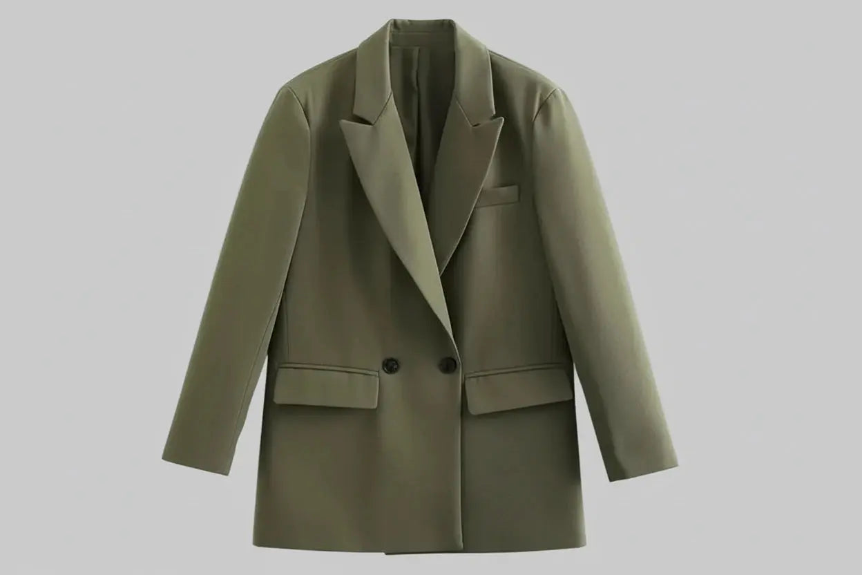 Women Fashion Double Breasted Loose Fitting Blazer Coat Vintage Long Sleeve Pockets Female Outerwear Chic Veste Femme Luminara