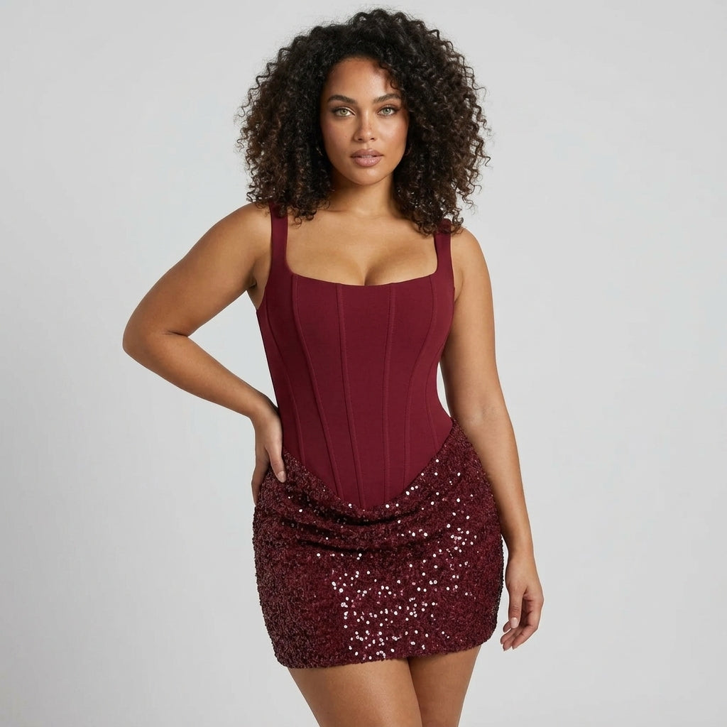 Sequin Bodycon Mini Dress – Elegant Draped Party & Evening Dress