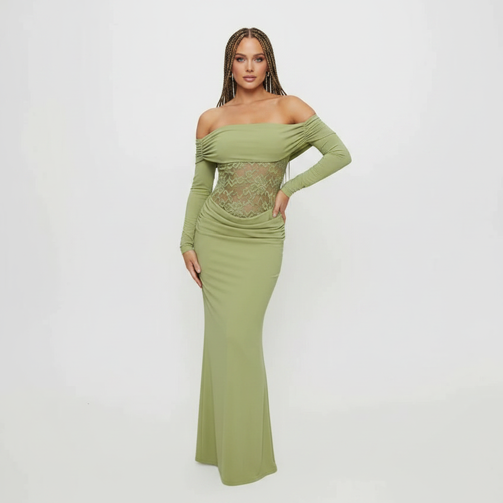 Off Shoulder Elegant Maxi Dress – Lace Slim Fit Evening Dress for Women
