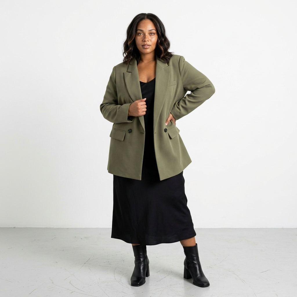 Oversized Double Breasted Blazer for Women – Long Sleeve Coat
