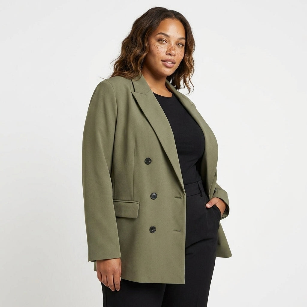Oversized Double Breasted Blazer for Women – Long Sleeve Coat