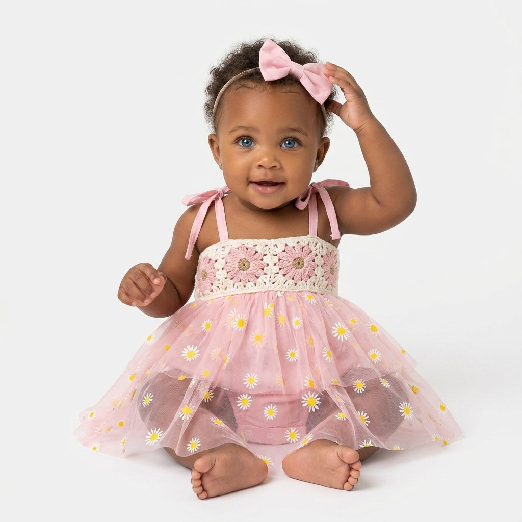 Baby Girl Summer Romper Dress – Floral Tulle Outfit
