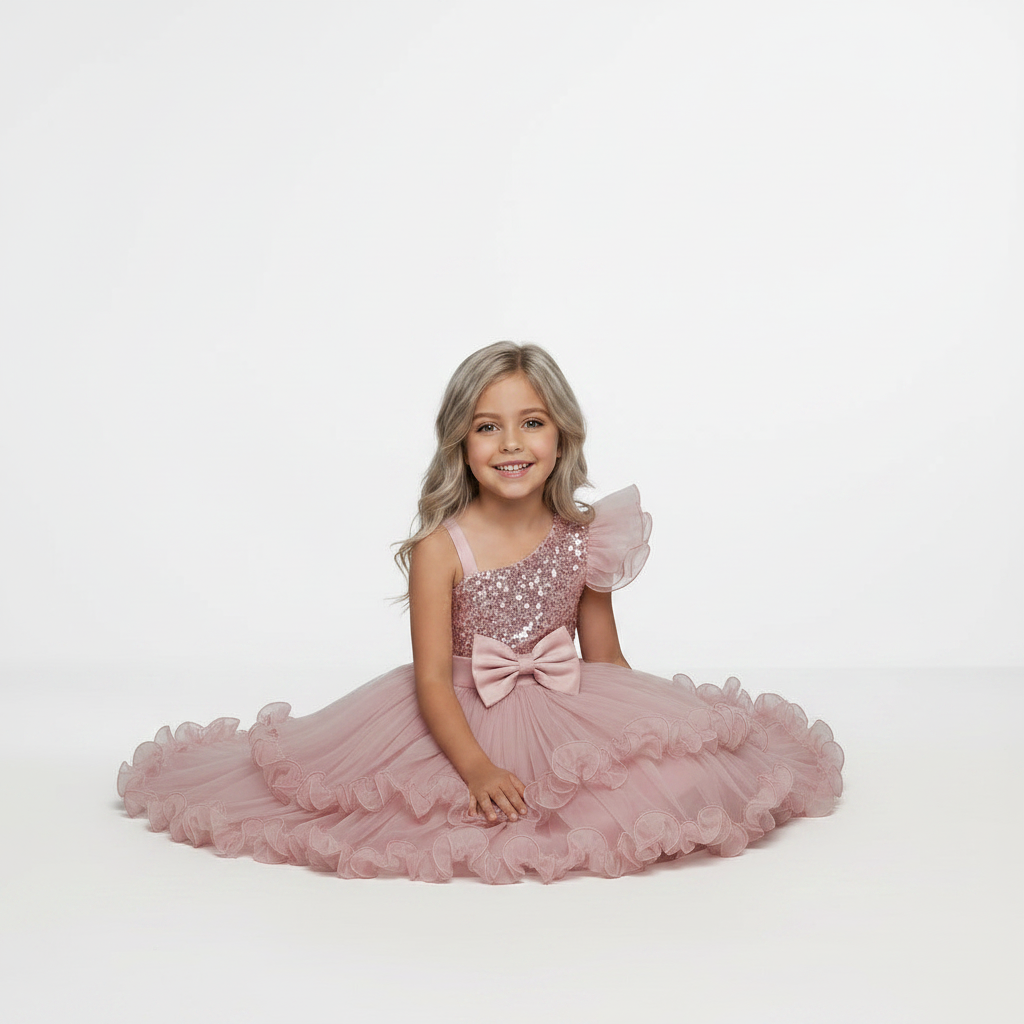 Girls Sequin Princess Dress – Elegant Party & Wedding Dress for Kids