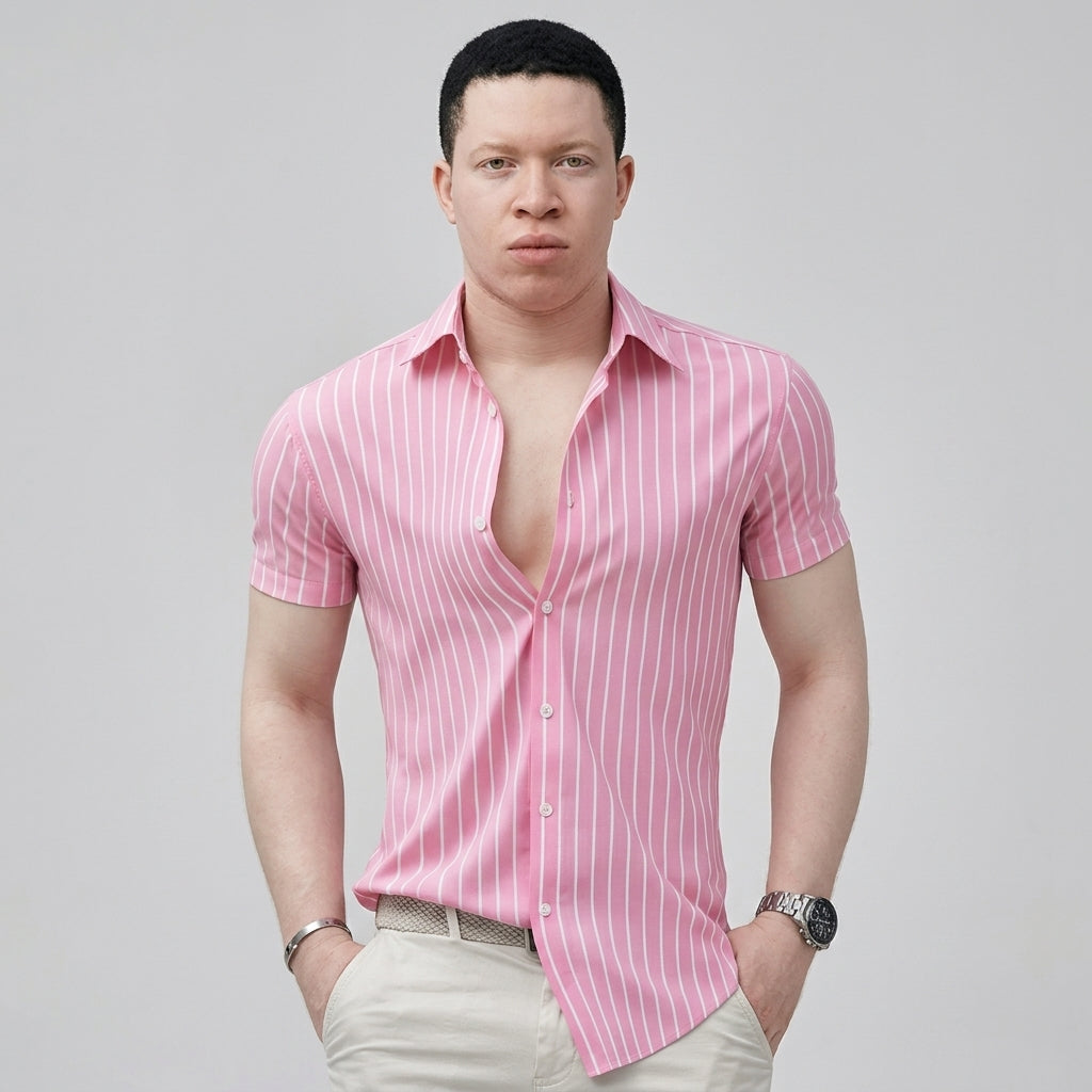Men’s Striped Short Sleeve Shirt – Casual Summer Button-Up for Business & Everyday Wear