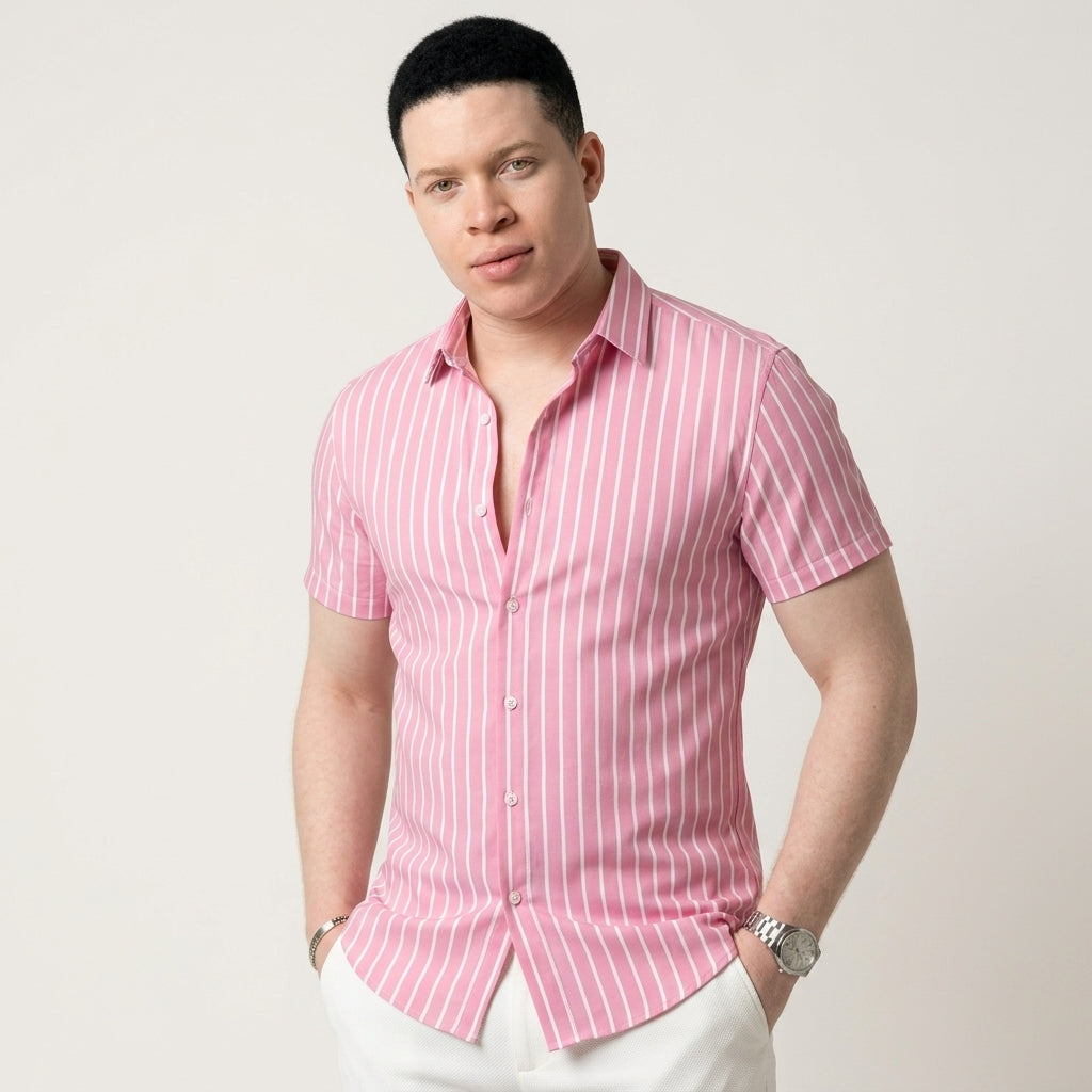 Men’s Striped Short Sleeve Shirt – Casual Summer Button-Up for Business & Everyday Wear