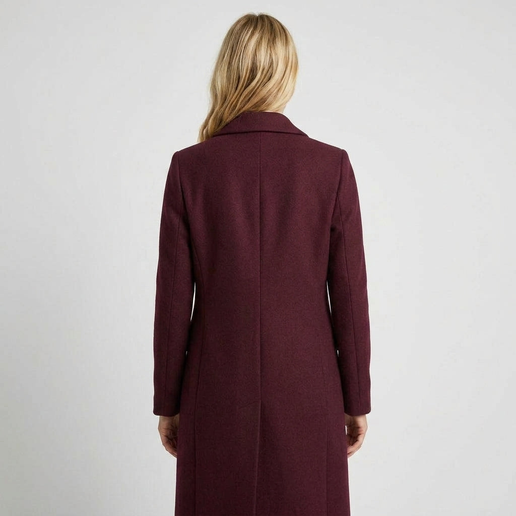 Elegant Burgundy Double Breasted Long Coat for Women