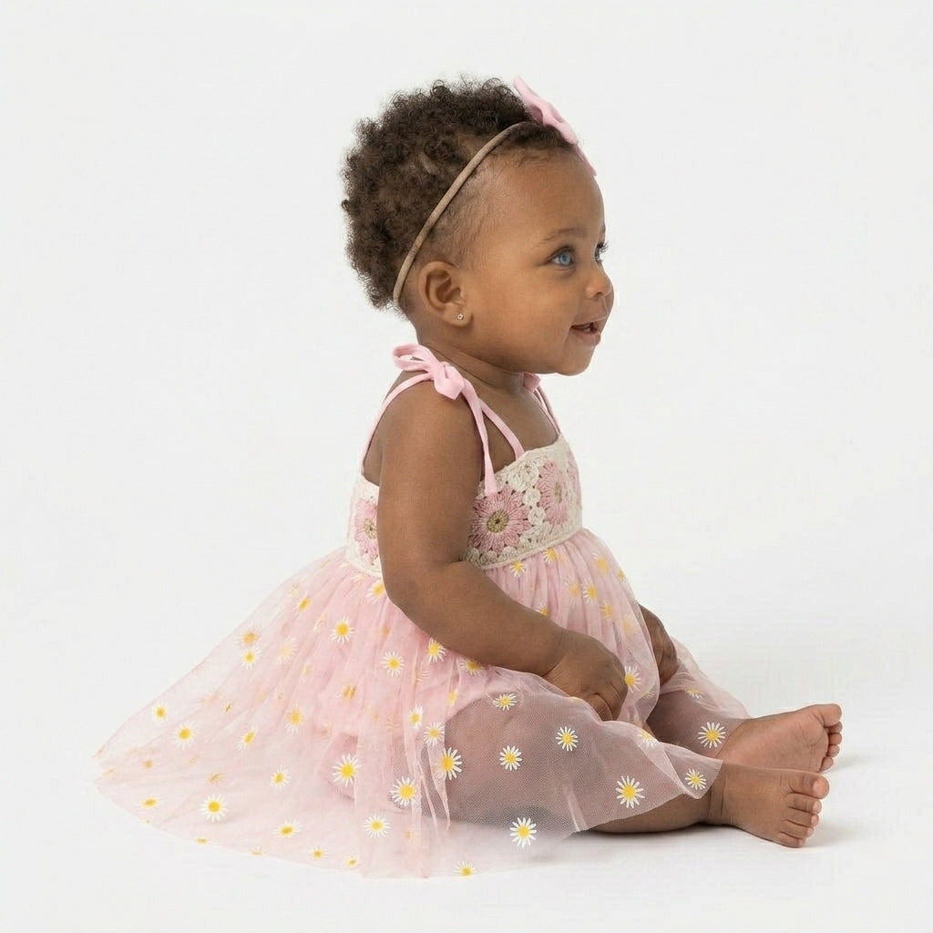 Baby Girl Summer Romper Dress – Floral Tulle Outfit