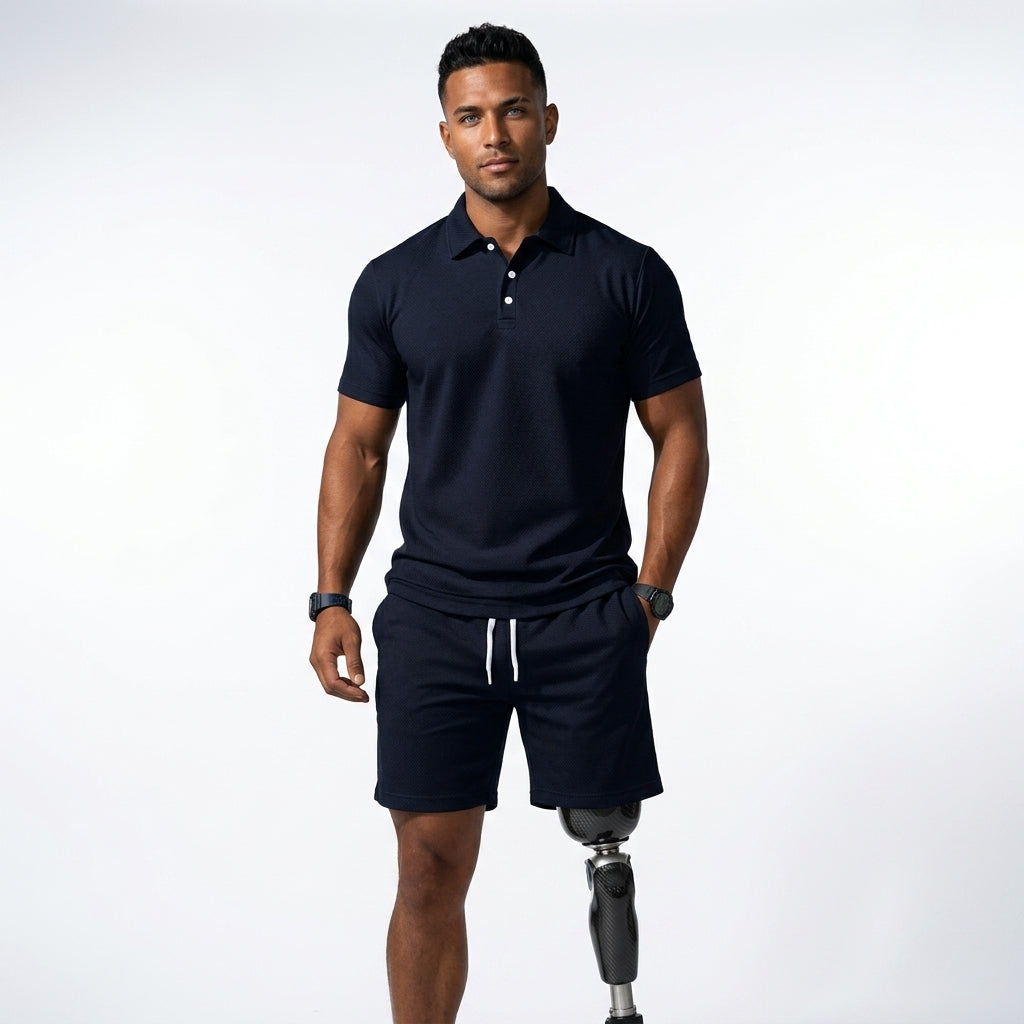Men's Summer Polo Shirt Set, Casual Sports Versatile Slim Fit Short Sleeve Fashion Two-Piece Outfit