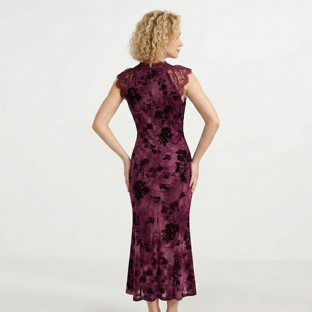 Elegant Lace Midi Dress for Women – Slim Fit Evening & Party Dress