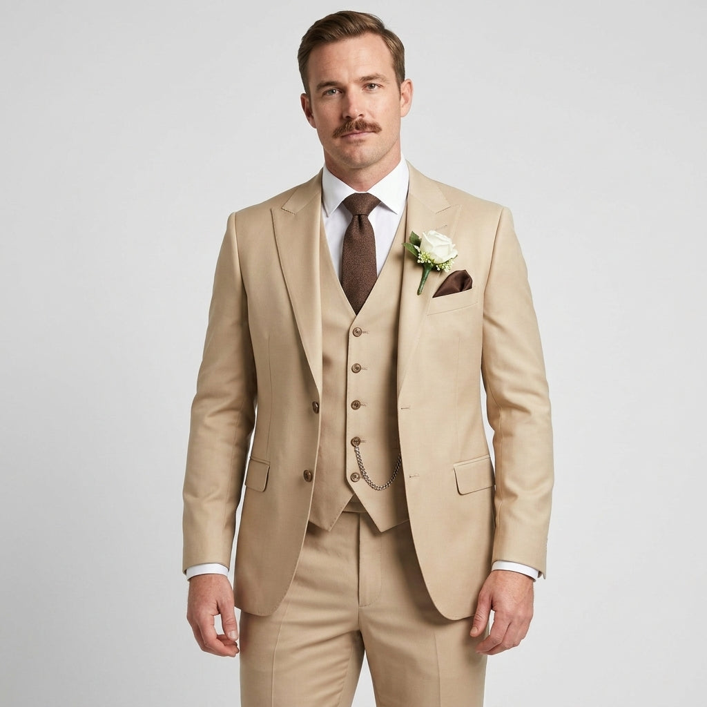 Luxurious Champagne Men's Suit Set 2PCS For Wedding Formal Single-Breasted Business Men's Suit Set Stylish Office Men's Suit Set