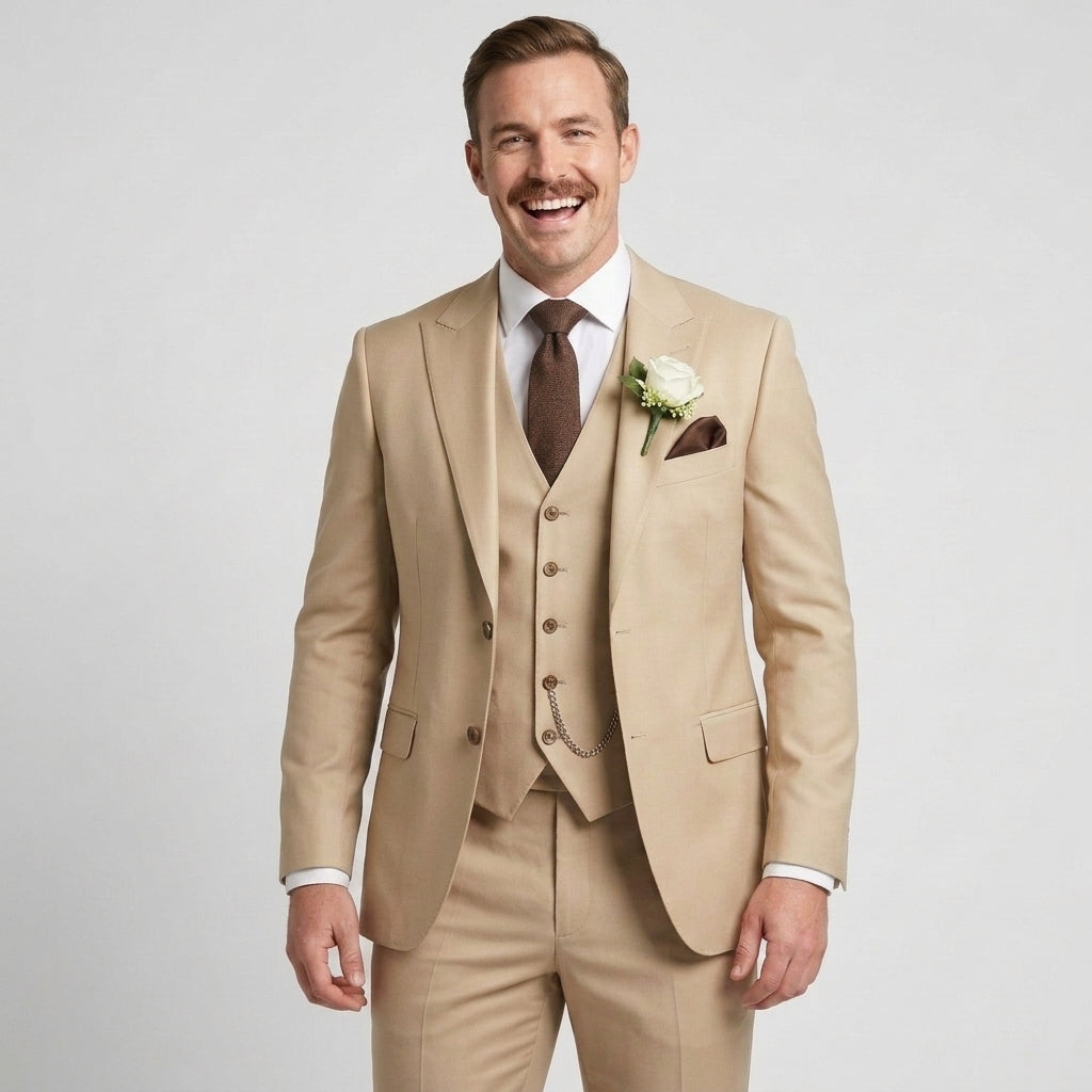 Luxurious Champagne Men's Suit Set 2PCS For Wedding Formal Single-Breasted Business Men's Suit Set Stylish Office Men's Suit Set