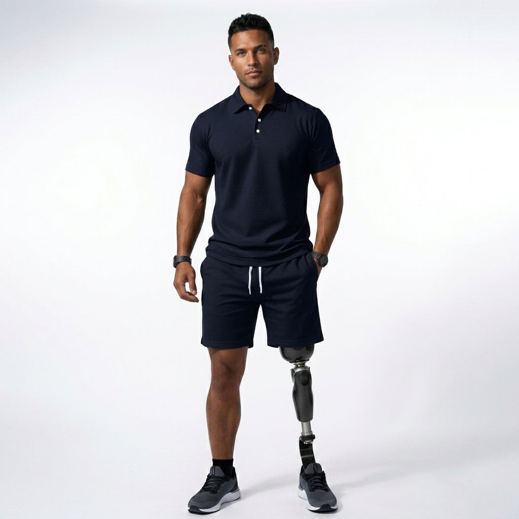 Men's Summer Polo Shirt Set, Casual Sports Versatile Slim Fit Short Sleeve Fashion Two-Piece Outfit