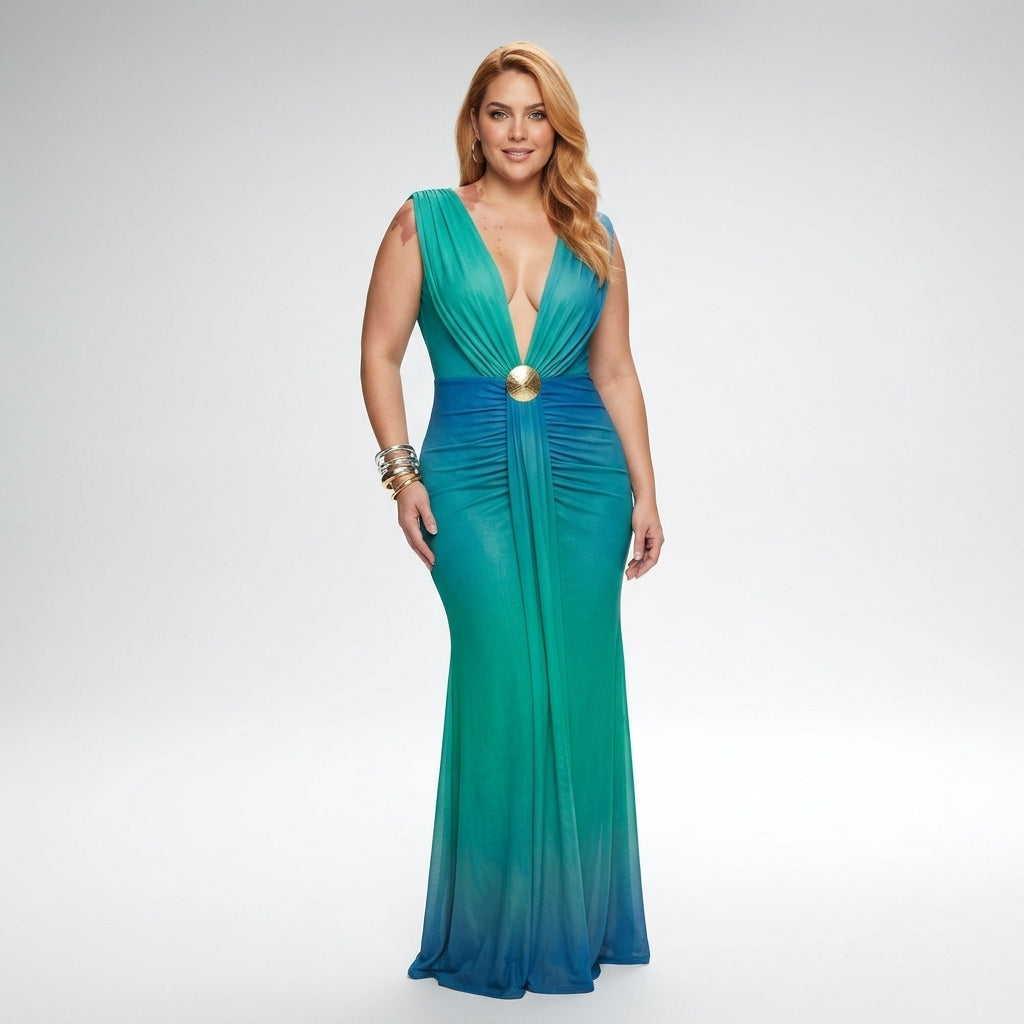 Emerald Gradient Mermaid Maxi Dress