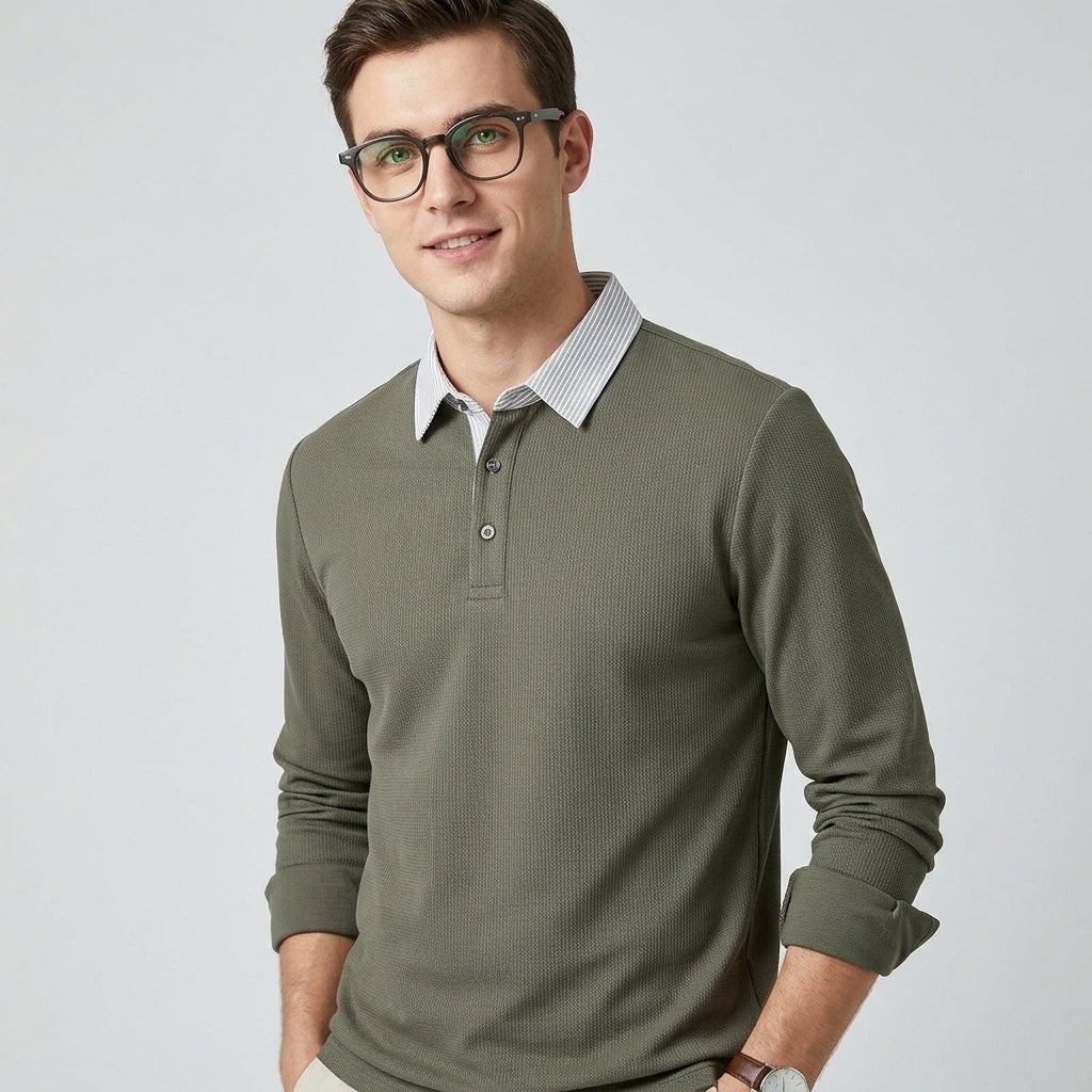 Men’s Green Long Sleeve Polo Shirt – Smart Casual