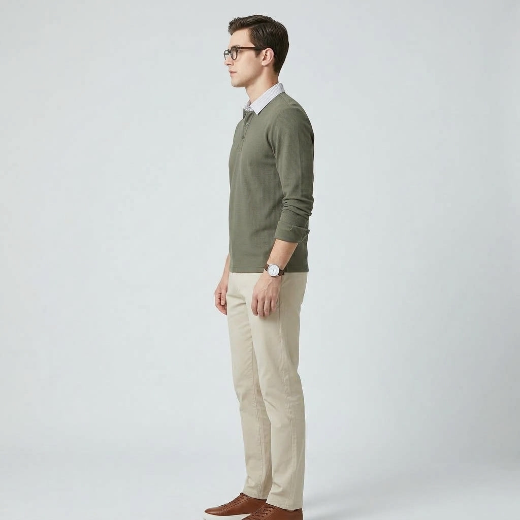Men’s Green Long Sleeve Polo Shirt – Smart Casual