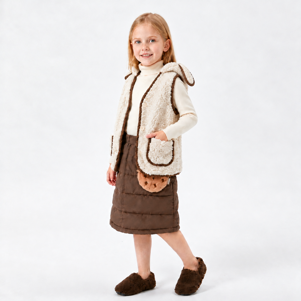 Autumn Winter Baby Lamb Wool Warm Waistcoat Girls Bunny Ears Plush Vest Single Breasted Layer Child Warm Fashion Warm Coat