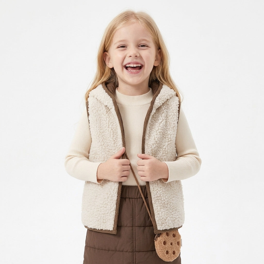 Autumn Winter Baby Lamb Wool Warm Waistcoat Girls Bunny Ears Plush Vest Single Breasted Layer Child Warm Fashion Warm Coat