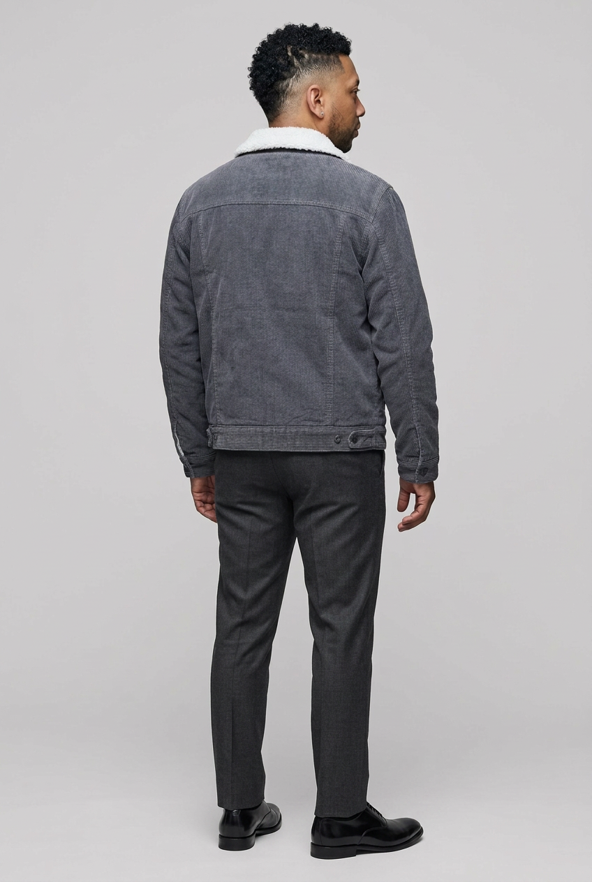 Men's Grey Corduroy Jacket – Sherpa Collar Winter Coat