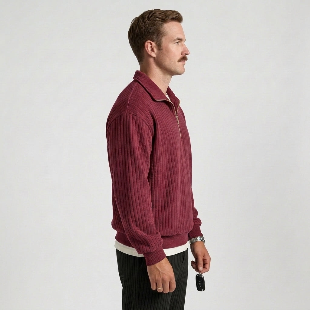 Men's Ribbed Quarter-Zip Sweater – Burgundy Pullover