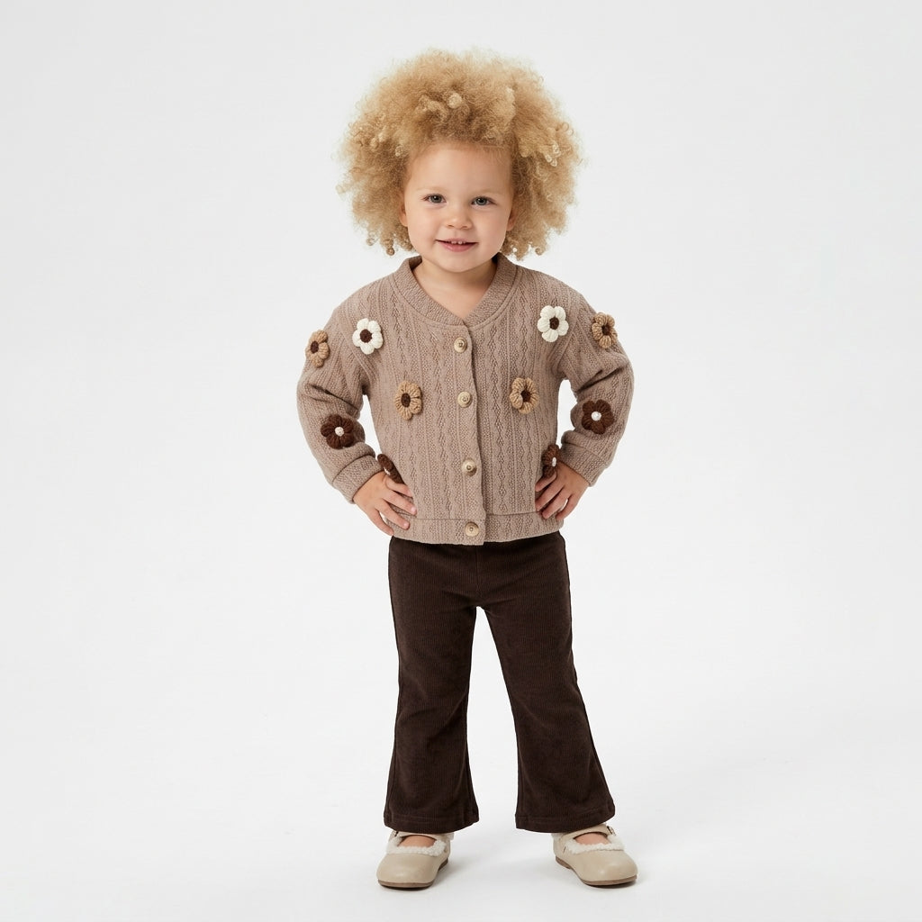 Girls' 2-Piece Flower Knit Cardigan & Pants Set