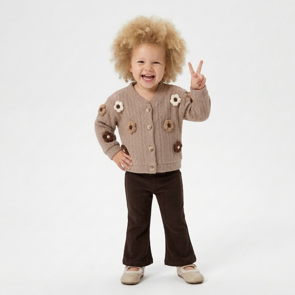 Girls' 2-Piece Flower Knit Cardigan & Pants Set