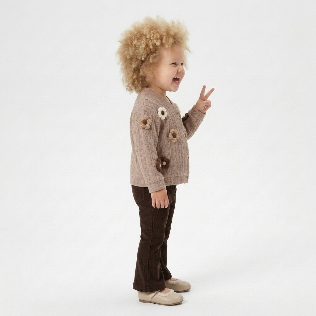Girls' 2-Piece Flower Knit Cardigan & Pants Set